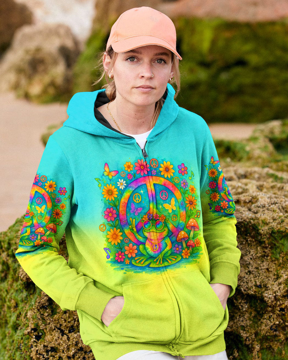 Imagine All The People Living Life in Peace Frog and Peace Symbol Tie Dye Design AOP Shirts _11_ kb481