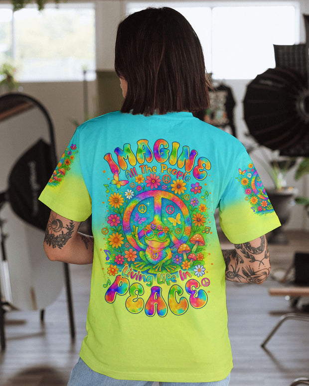 Imagine All The People Living Life in Peace - Frog and Peace Symbol Tie-Dye Design - AOP Shirts
