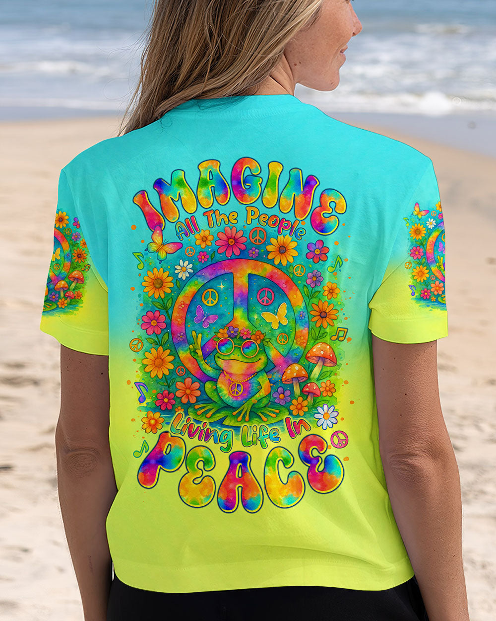 Imagine All The People Living Life in Peace Frog and Peace Symbol Tie Dye Design AOP Shirts _6_ 4uiqR