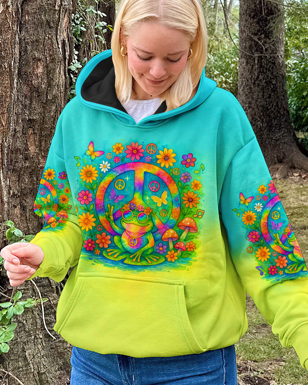 Imagine All The People Living Life in Peace Frog and Peace Symbol Tie Dye Design AOP Shirts _7_ 86xAv