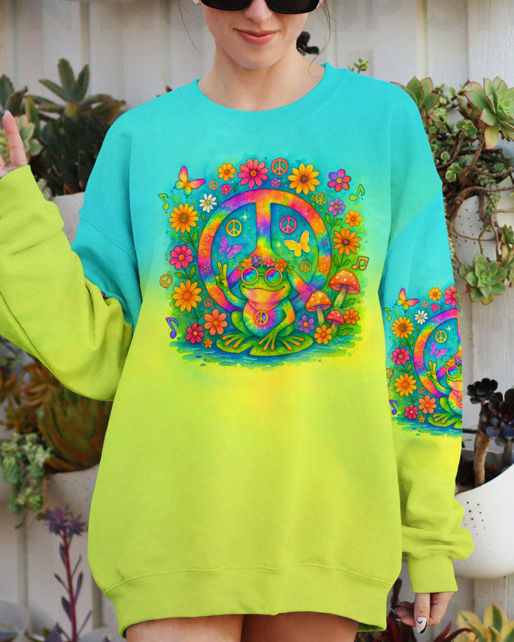 Imagine All The People Living Life in Peace Frog and Peace Symbol Tie Dye Design AOP Shirts _9_ WTa4V