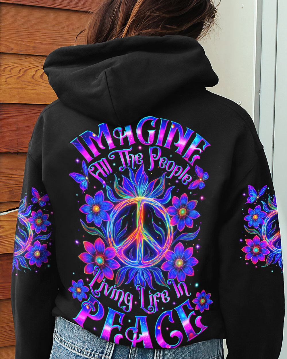 Imagine All The People Living Life in Peace Neon Colorful Peace Design for Women AOP Shirt _7_ 0gMNj