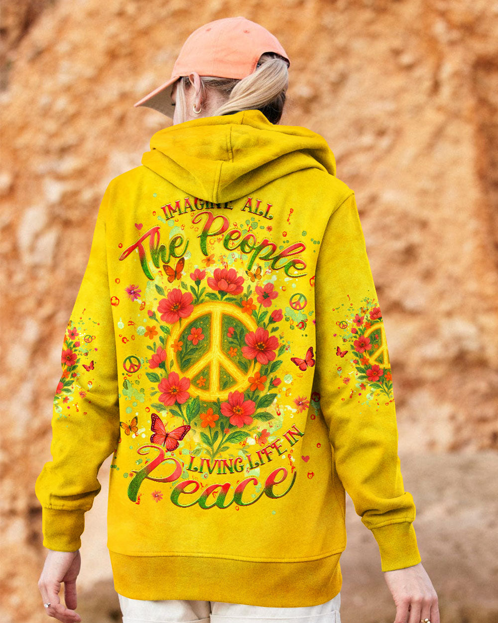 Imagine All The People Living Life in Peace Peace Symbol with Flower Design for Women AOP Shirts _12_ UoecT