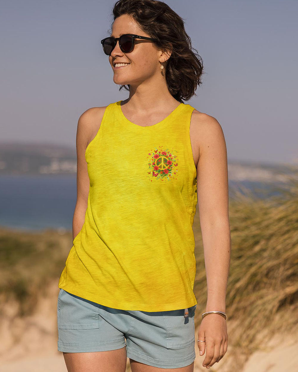 Imagine All The People Living Life in Peace Peace Symbol with Flower Design for Women AOP Shirts _2_ keuXw