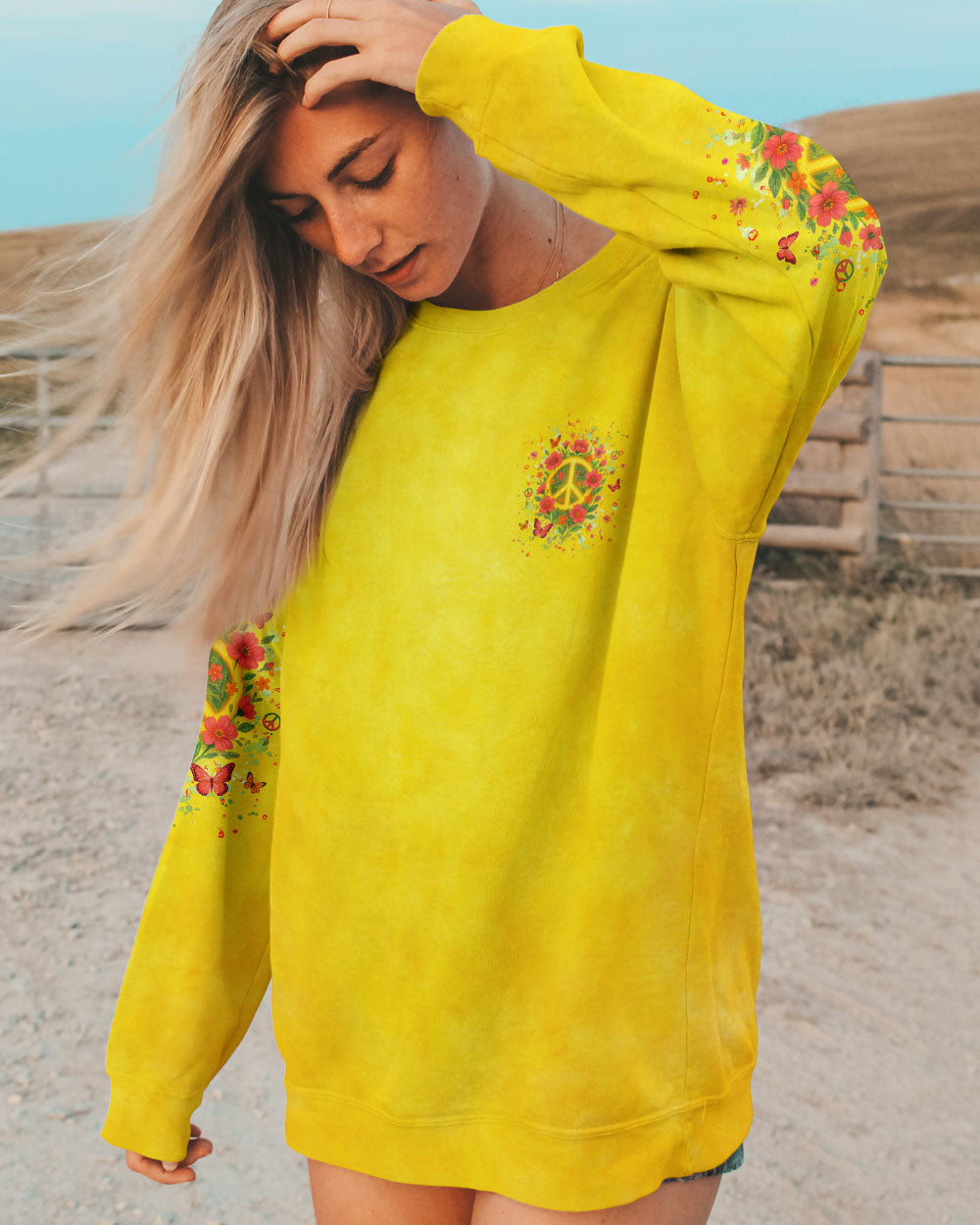 Imagine All The People Living Life in Peace Peace Symbol with Flower Design for Women AOP Shirts _9_ f0tQr
