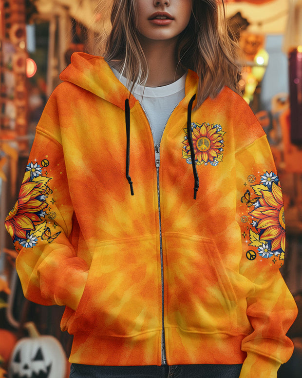 Imagine All The People Living Life in Peace'  -  Sunflower Peace Orange Tie-Dye Design - AOP Shirts