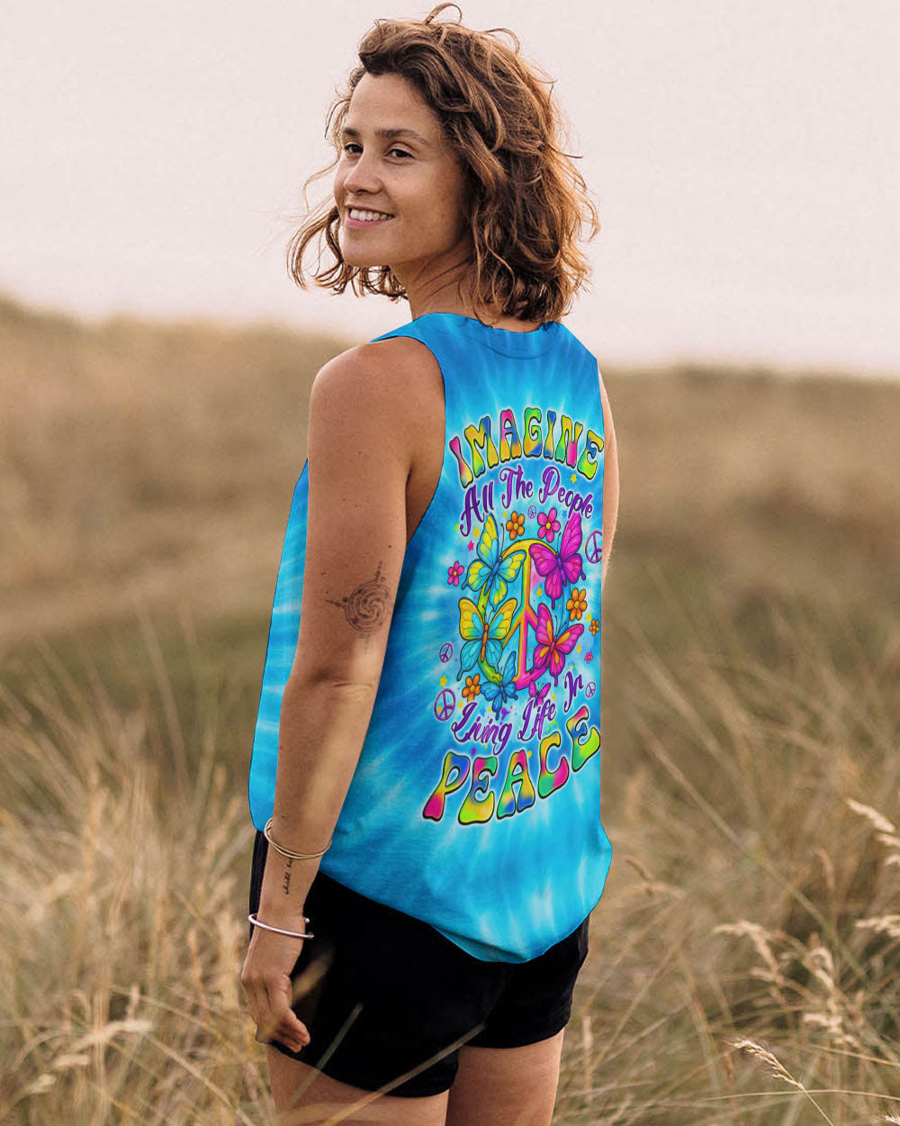Imagine All The People Living Life in Peace Tie Dye Peace Symbol _26 Butterfly AOP Shirts _14_ Diyms
