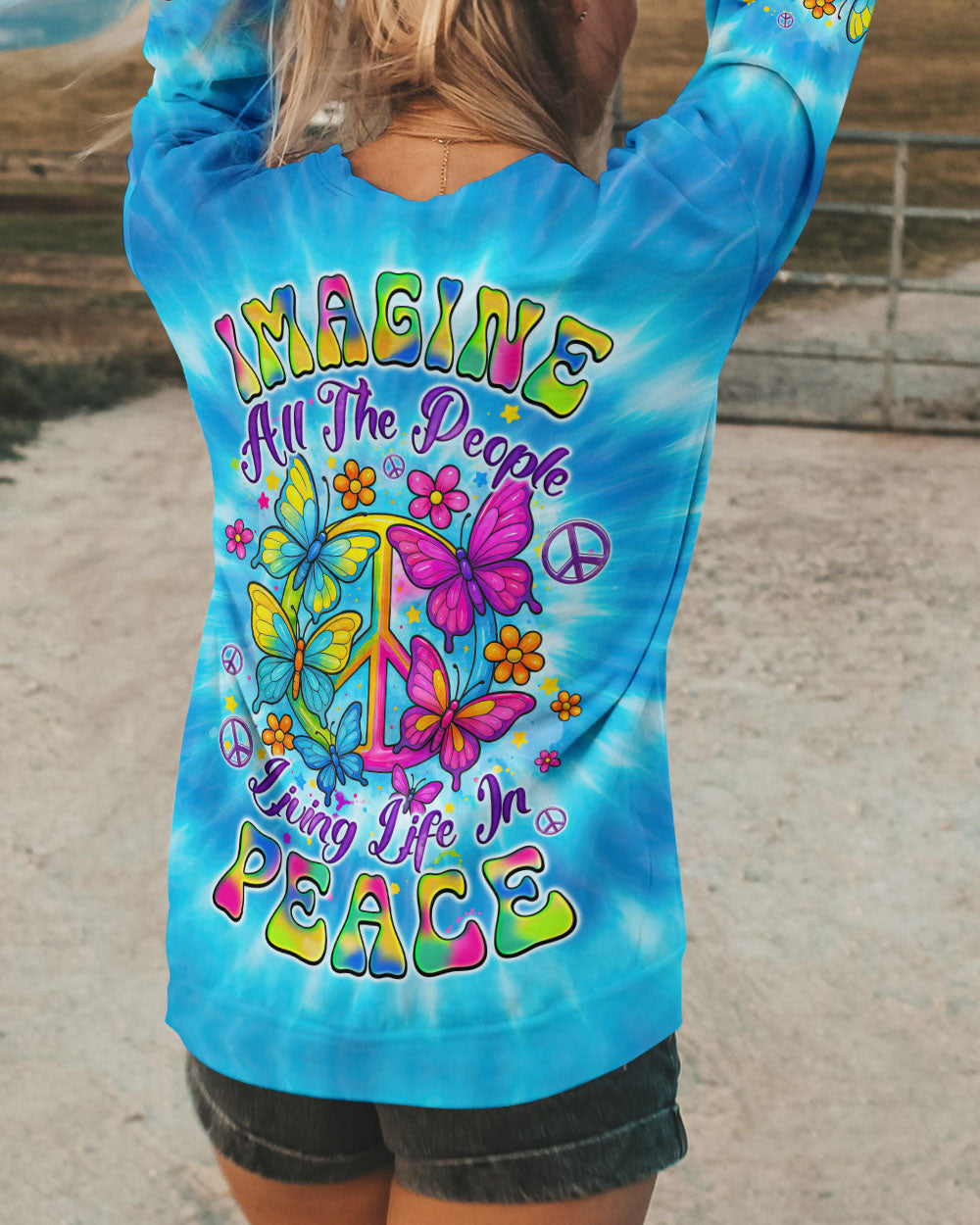 Imagine All The People Living Life in Peace Tie Dye Peace Symbol _26 Butterfly AOP Shirts _9_ suTbm
