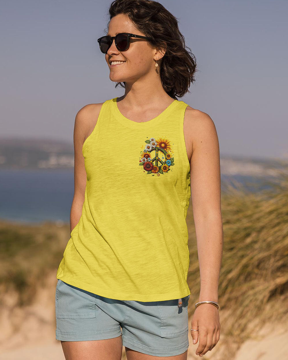 Imagine All the People Living Life in Peace Sunflower Peace Sign Design AOP Shirts _10_ O3pee