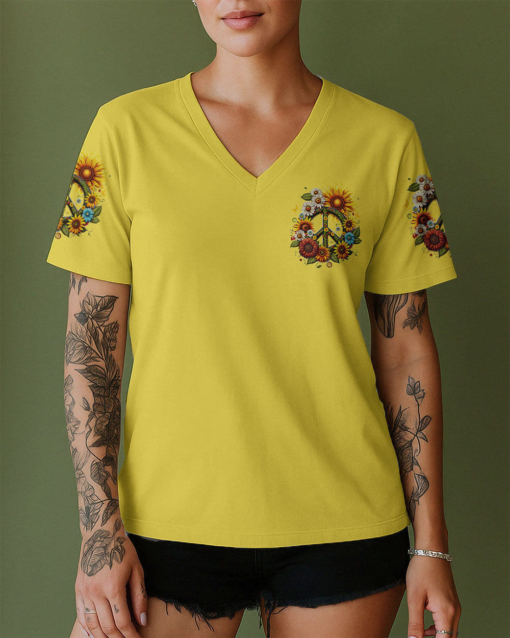 Imagine All the People Living Life in Peace Sunflower Peace Sign Design AOP Shirts _2_ KzBgW