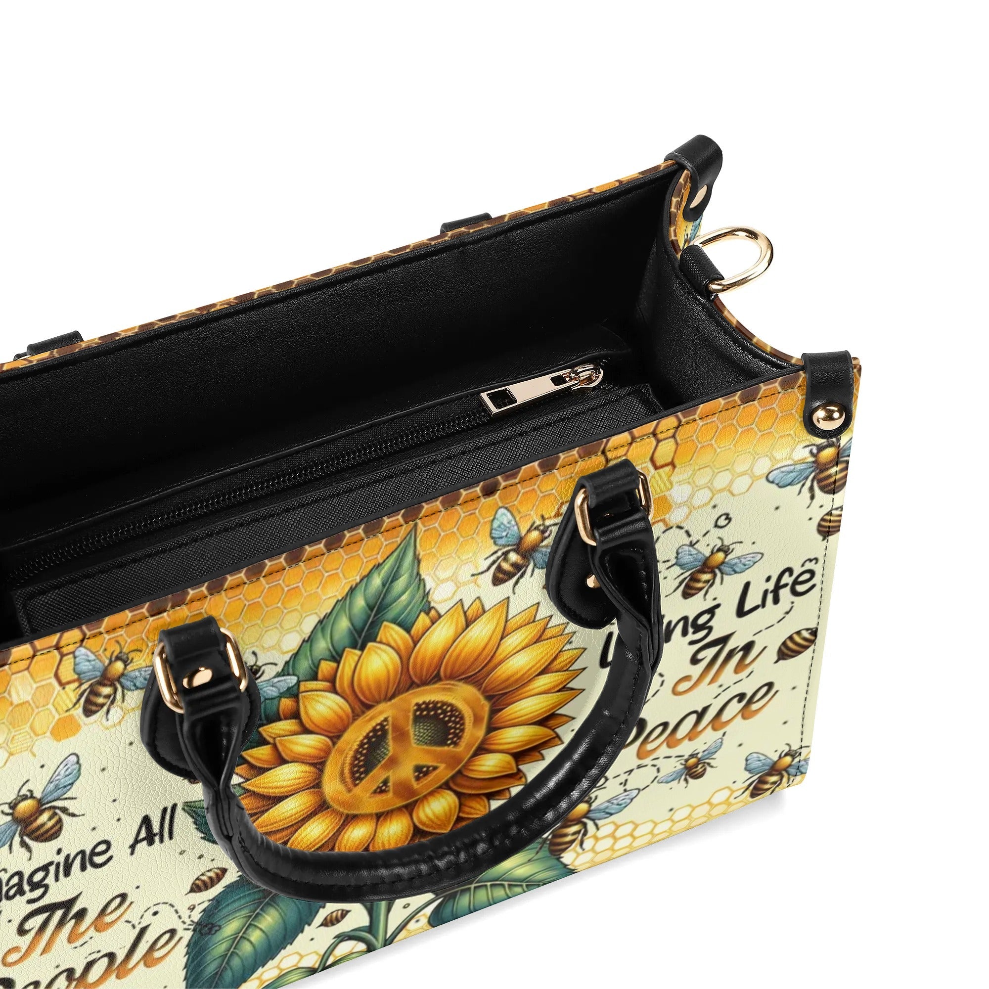 Imagine All the People Living Life in Peace Sunflower Peace Sign Hippie Leather Bag _7_ 57kci