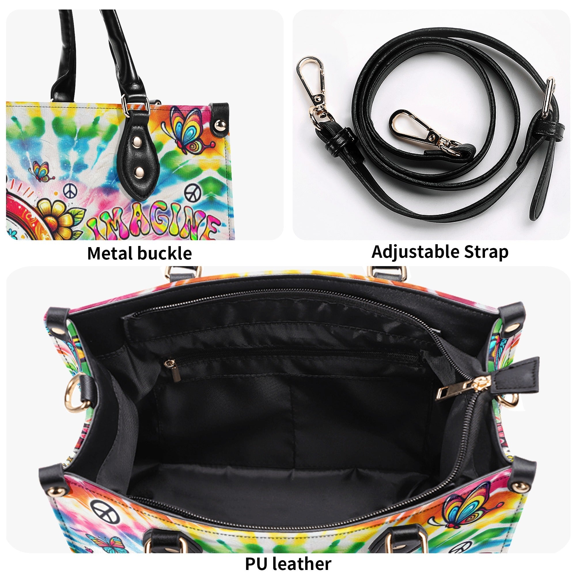 Imagine All the People Living Life in Peace Tie Dye Colorful Peace Sign Hippie Leather Bag _10_ HJoY2