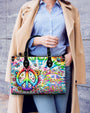 Imagine All the People Living Life in Peace Tie Dye Colorful Peace Sign Hippie Leather Bag _11_ HFUJ3