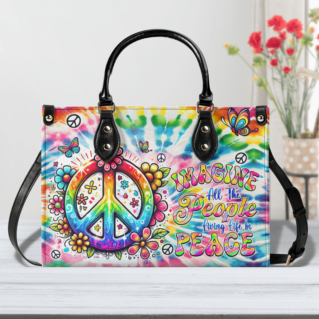 Imagine All the People Living Life in Peace Tie Dye Colorful Peace Sign Hippie Leather Bag _1_ 8agPL