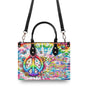 Imagine All the People Living Life in Peace Tie Dye Colorful Peace Sign Hippie Leather Bag _6_ spede