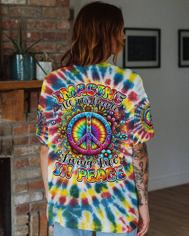 Imagine All the People Living Life in Peace - Tie Dye Hippie Colorful  - AOP Shir QT5081701