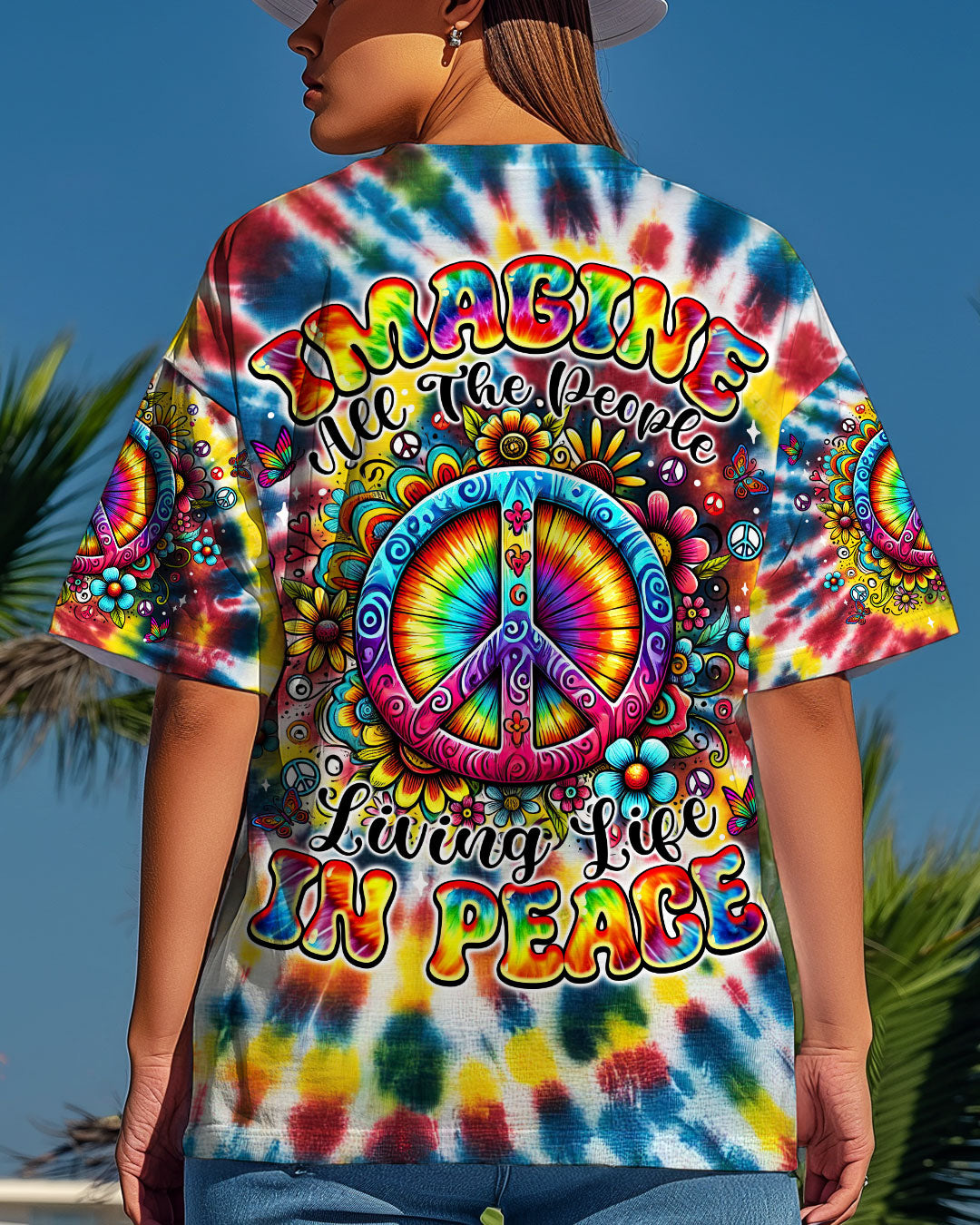 Imagine All the People Living Life in Peace Tie Dye Hippie Colorful AOP Shir _3_ Ro3Vw