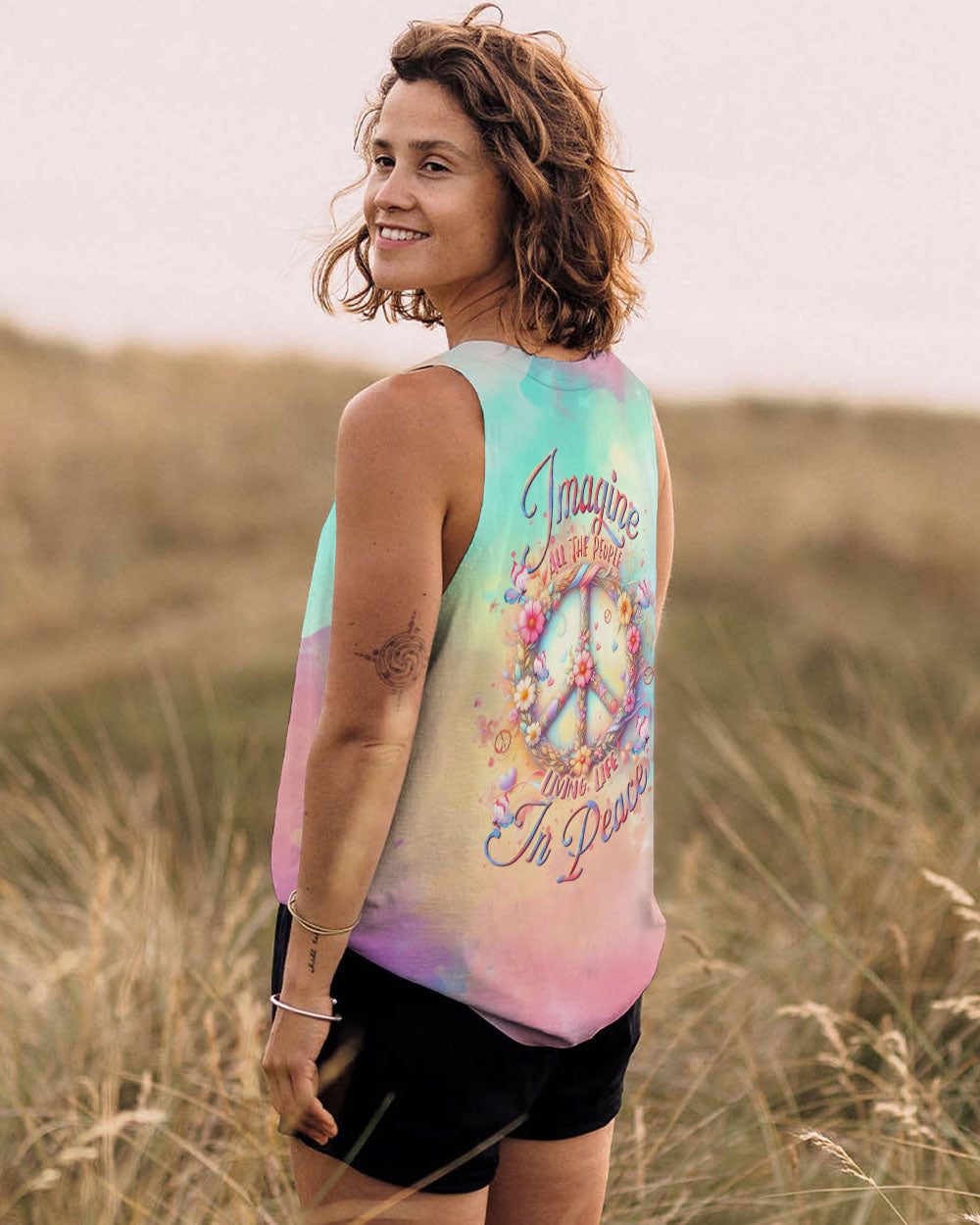 Imagine All the People Living Life in Peace Tie Dye Hippie Floral Peace Symbol AOP Shirts _14_ TFpEq