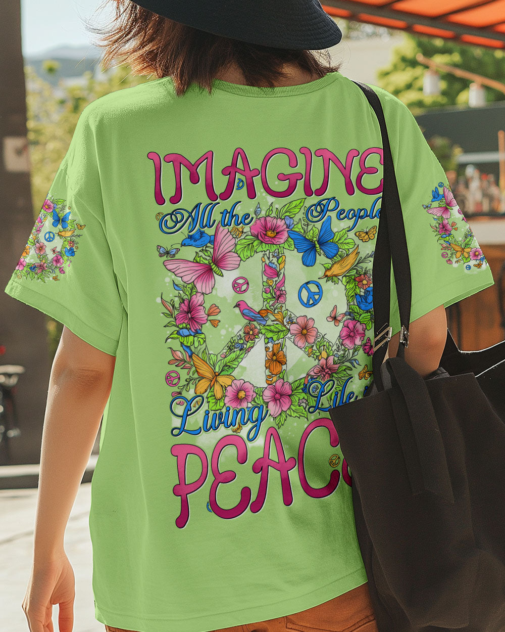 Imagine All the People Living Life in Peace Vibrant Peace Sign Design with Flowers _26 Birds AOP Shirts _3_ uJ8jc