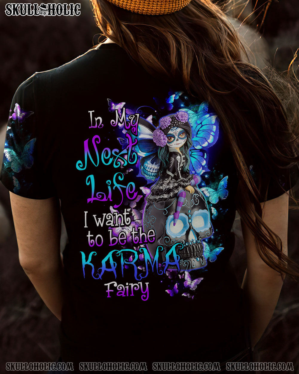 In My Next Life I Want to Be the Karma Fairy Goth Skull and Butterfly Graphic AOP Shirts _10_ KrPML
