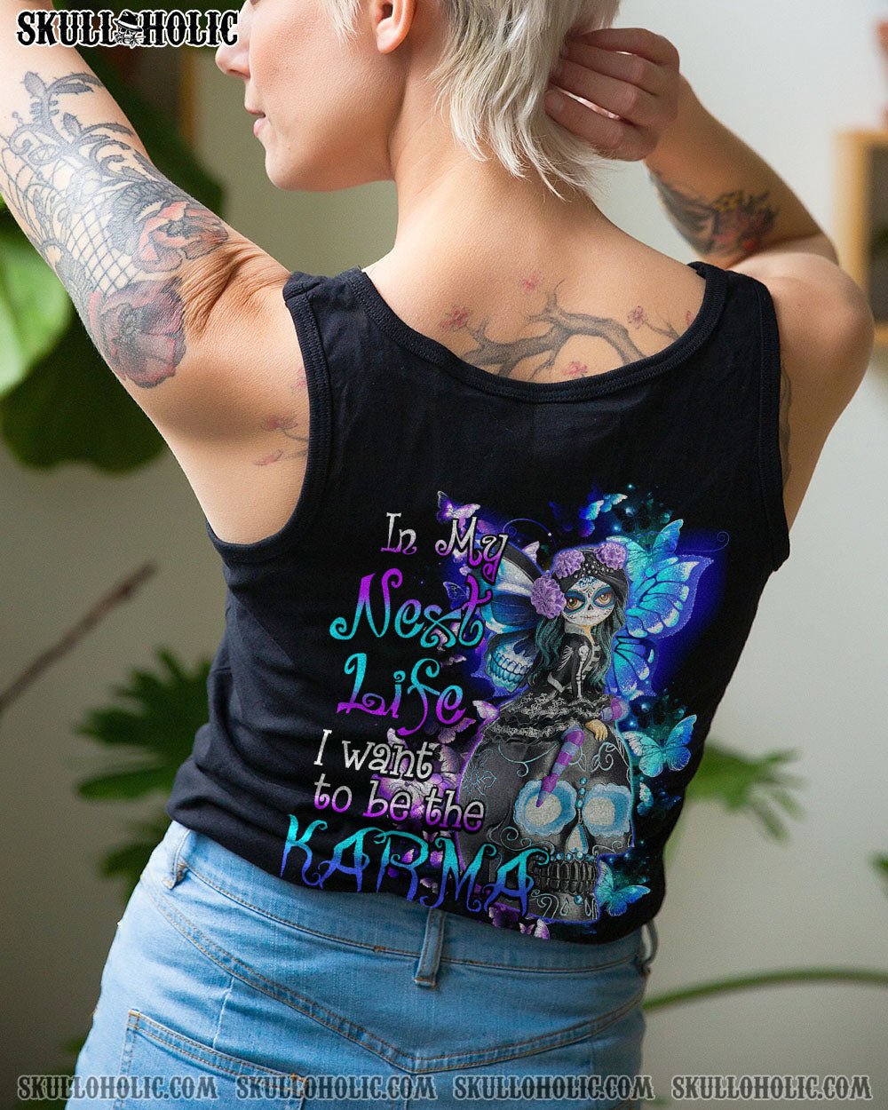 In My Next Life I Want to Be the Karma Fairy Goth Skull and Butterfly Graphic AOP Shirts _13_ YrXcS
