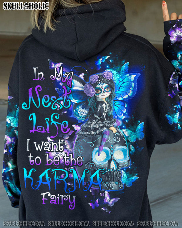 In My Next Life I Want to Be the Karma Fairy - Goth Skull and Butterfly Graphic - AOP Shirts