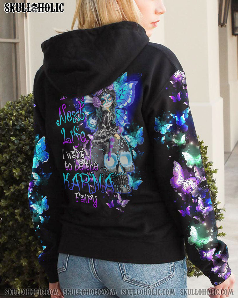 In My Next Life I Want to Be the Karma Fairy Goth Skull and Butterfly Graphic AOP Shirts _3_ WE1TU