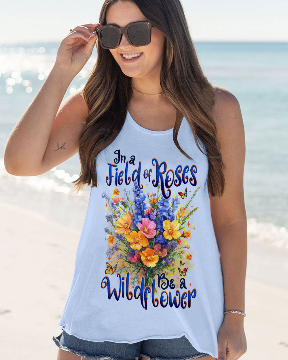 In a Field of Roses Be a Wildflower Vintage Floral Graphic for Women AOP Shirts _7_ tzxTI