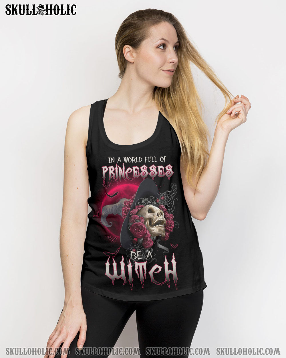 In a World Full of Princesses Be a Witch Skull and Rose Graphic AOP Shirts _12_ cZI70