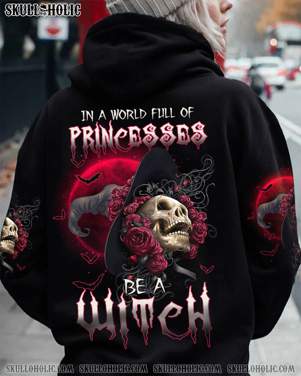 In a World Full of Princesses Be a Witch Skull and Rose Graphic AOP Shirts _1_ ocRFh
