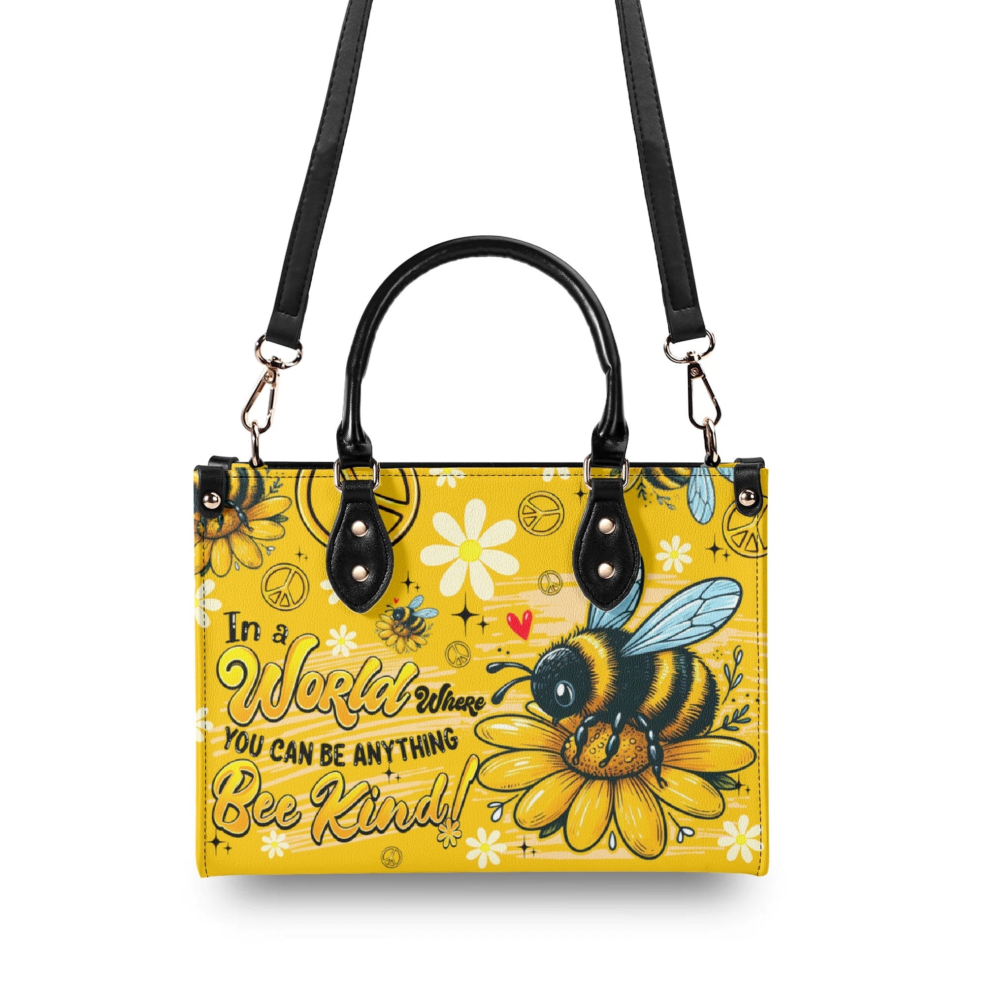 In a World Where You Can Be Anything Bee Kind Yellow Bee and Daisy Leather Bag _4_ NFYKC