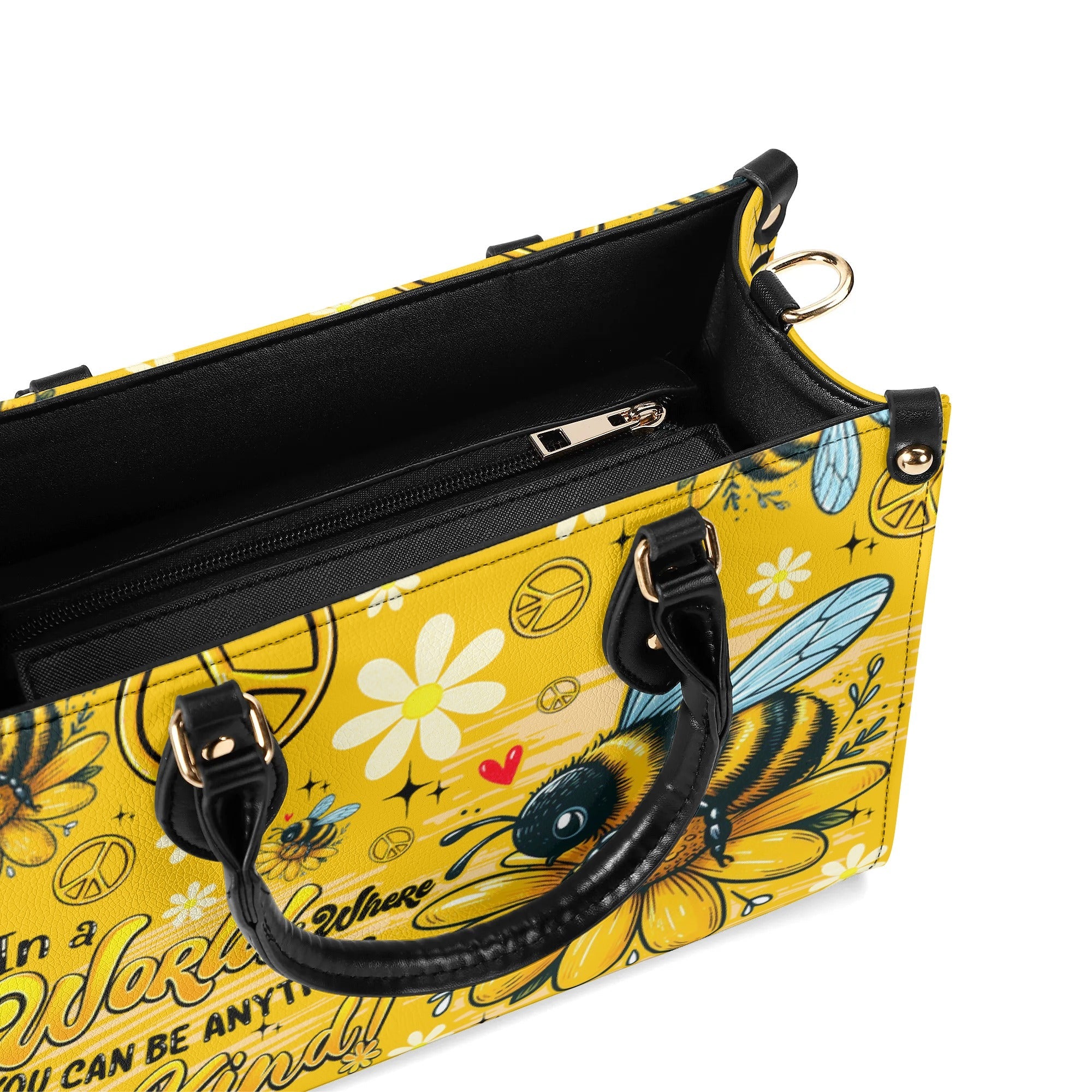 In a World Where You Can Be Anything Bee Kind Yellow Bee and Daisy Leather Bag _7_ kePdJ