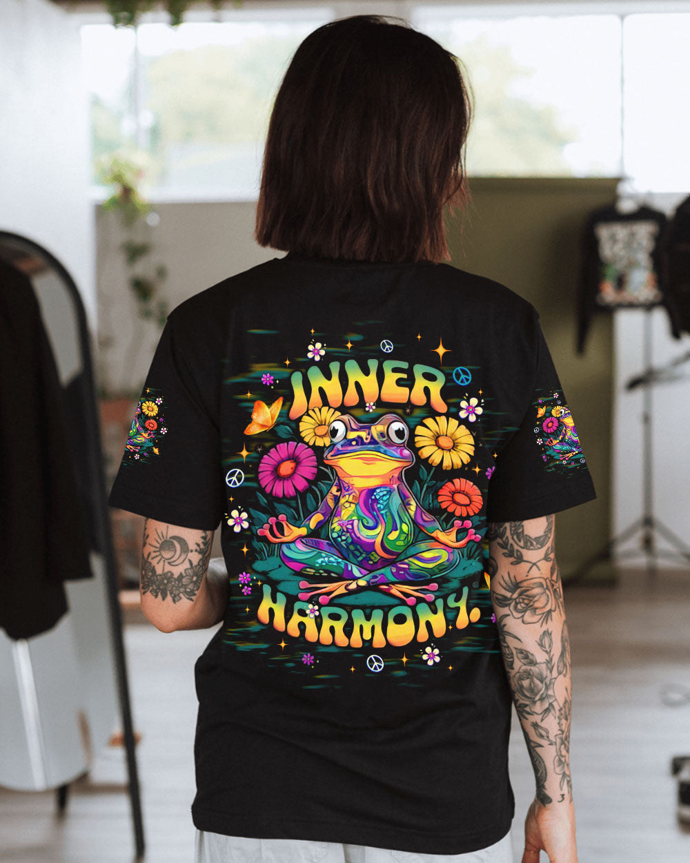 Inner Harmony Hippie Frog Trippy Meditation Psychedelic Graphic AOP Shirts _1_ EQaB4