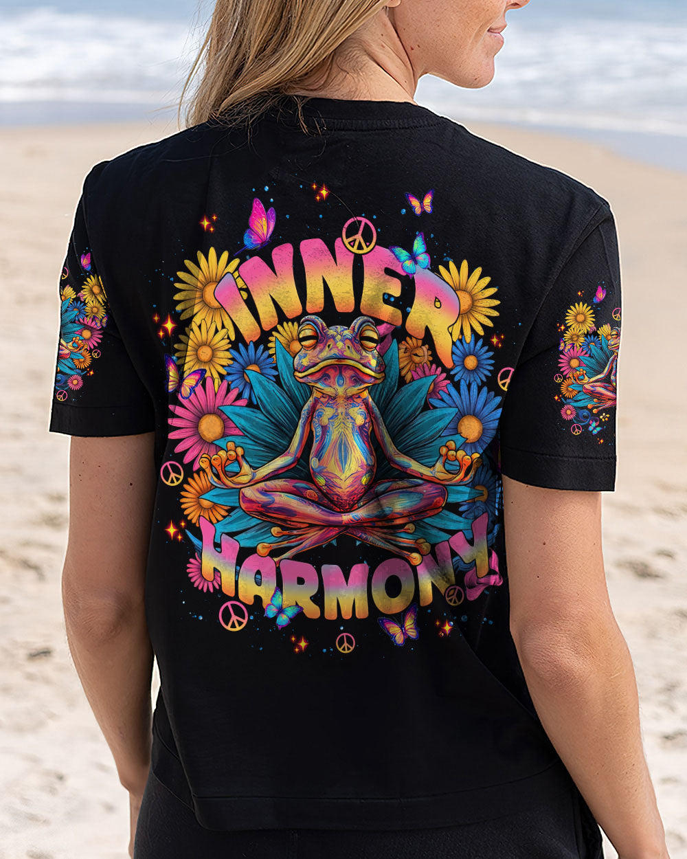 Inner Harmony Hippie Trippy Meditating Frog Tie Dye Style AOP Shirts _12_ i28lI