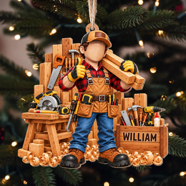 Hardworking Carpenter- Personalized Wood Ornament - Christmas Gift For Him