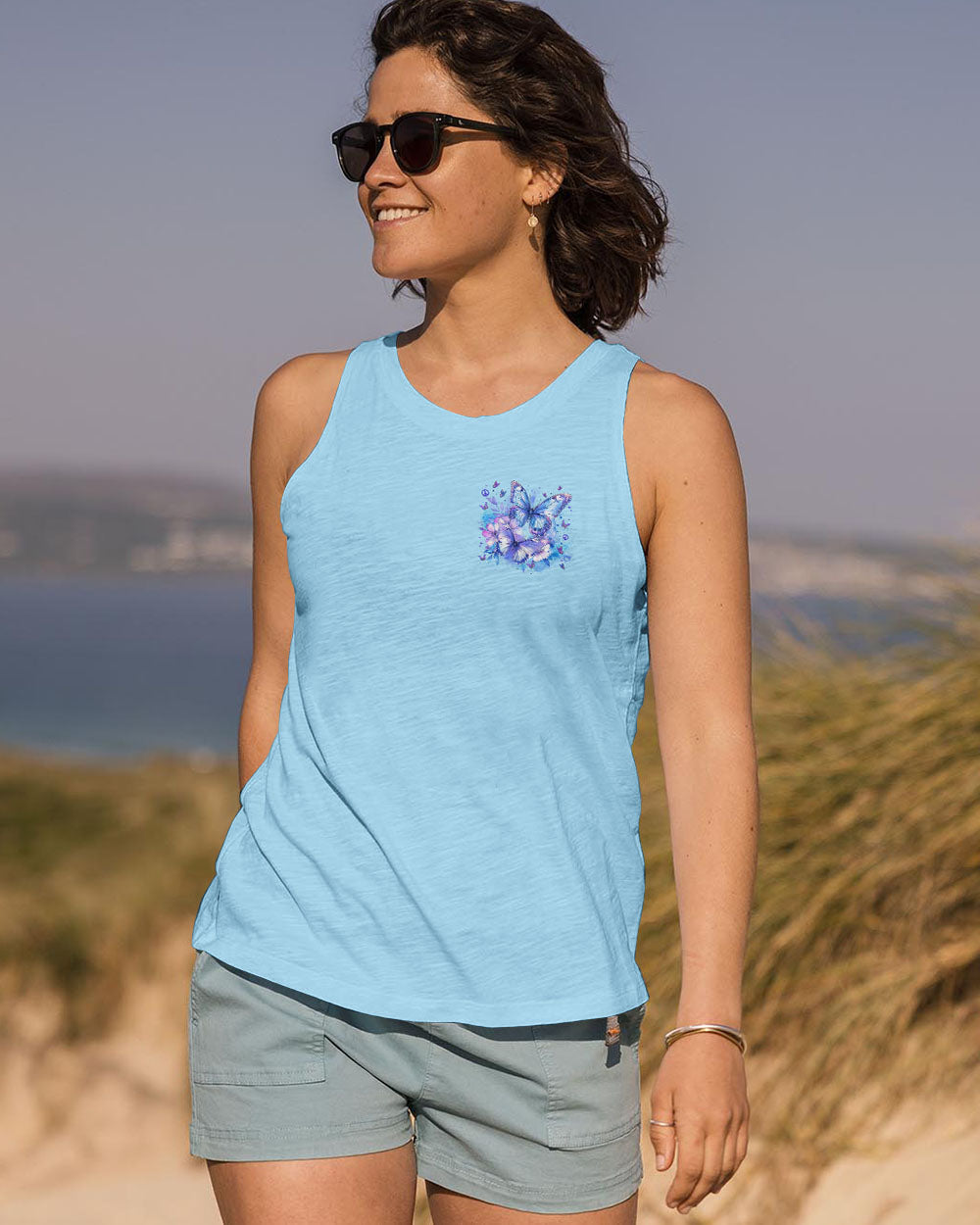 Just Breathe Everything Is Going To Be Okay Light Blue Butterfly AOP Shirts _10_ wEQVC