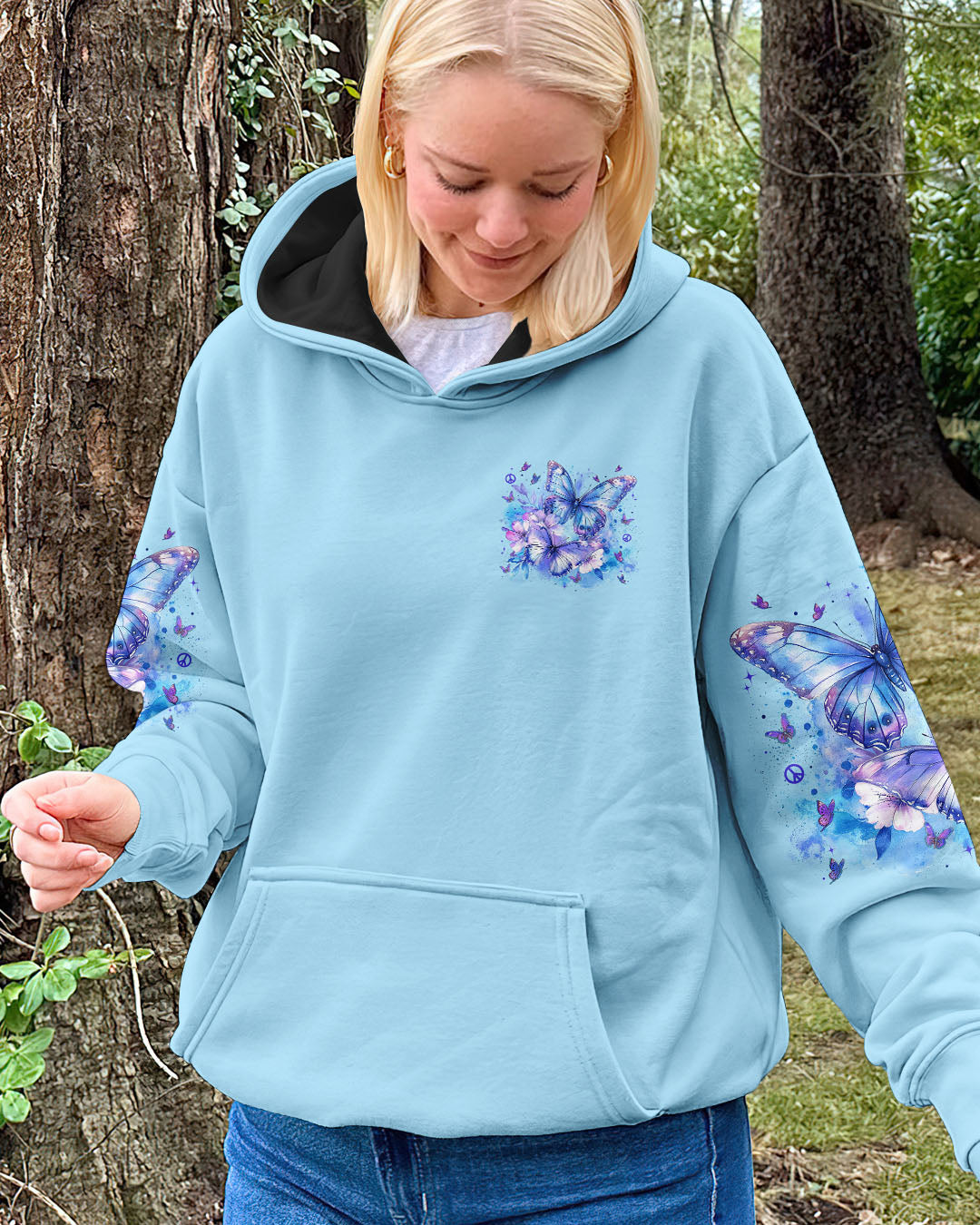 Just Breathe Everything Is Going To Be Okay Light Blue Butterfly AOP Shirts _4_ JPAnG