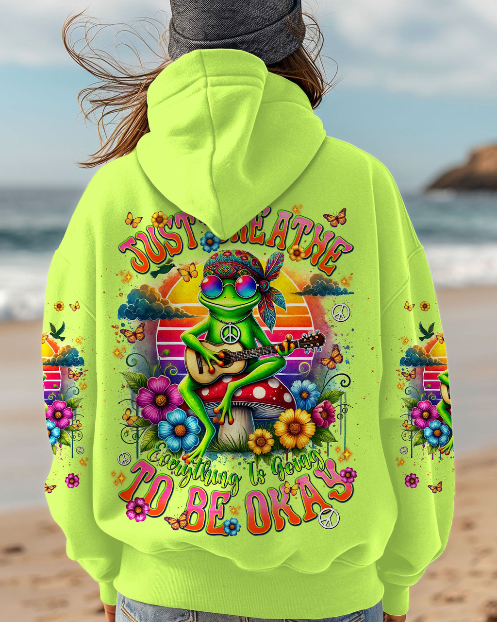 Just Breathe Everything Is Going To Be Okay Peace Frog Playing Guitar AOP Shirts _1_ 6030l