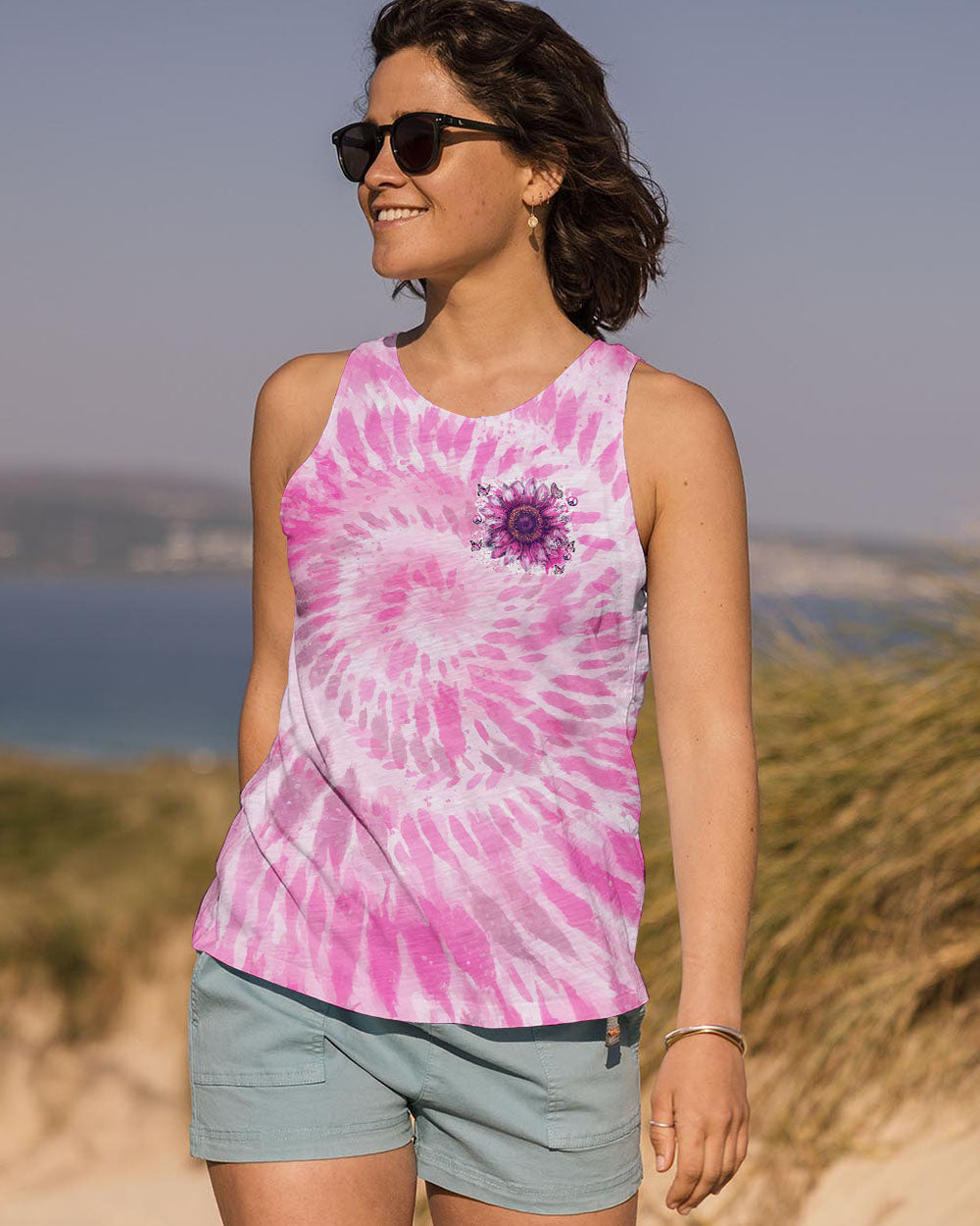 Just Breathe Everything Is Going To Be Okay Pink Tie Dye Sunflower AOP Shirts _7_ yzoqB