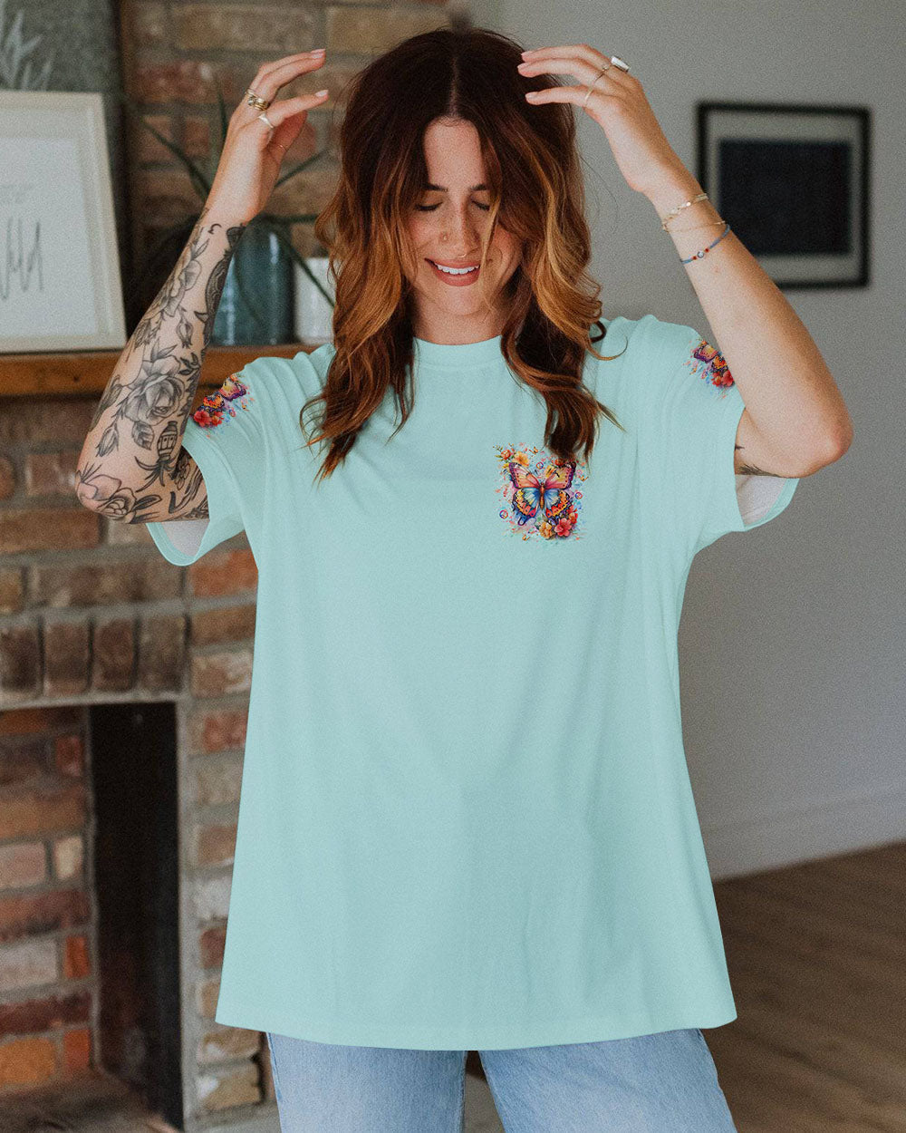 Just Breathe Everything Is Going to Be Okay Colorful Butterfly AOP Shirts _10_ fizcM