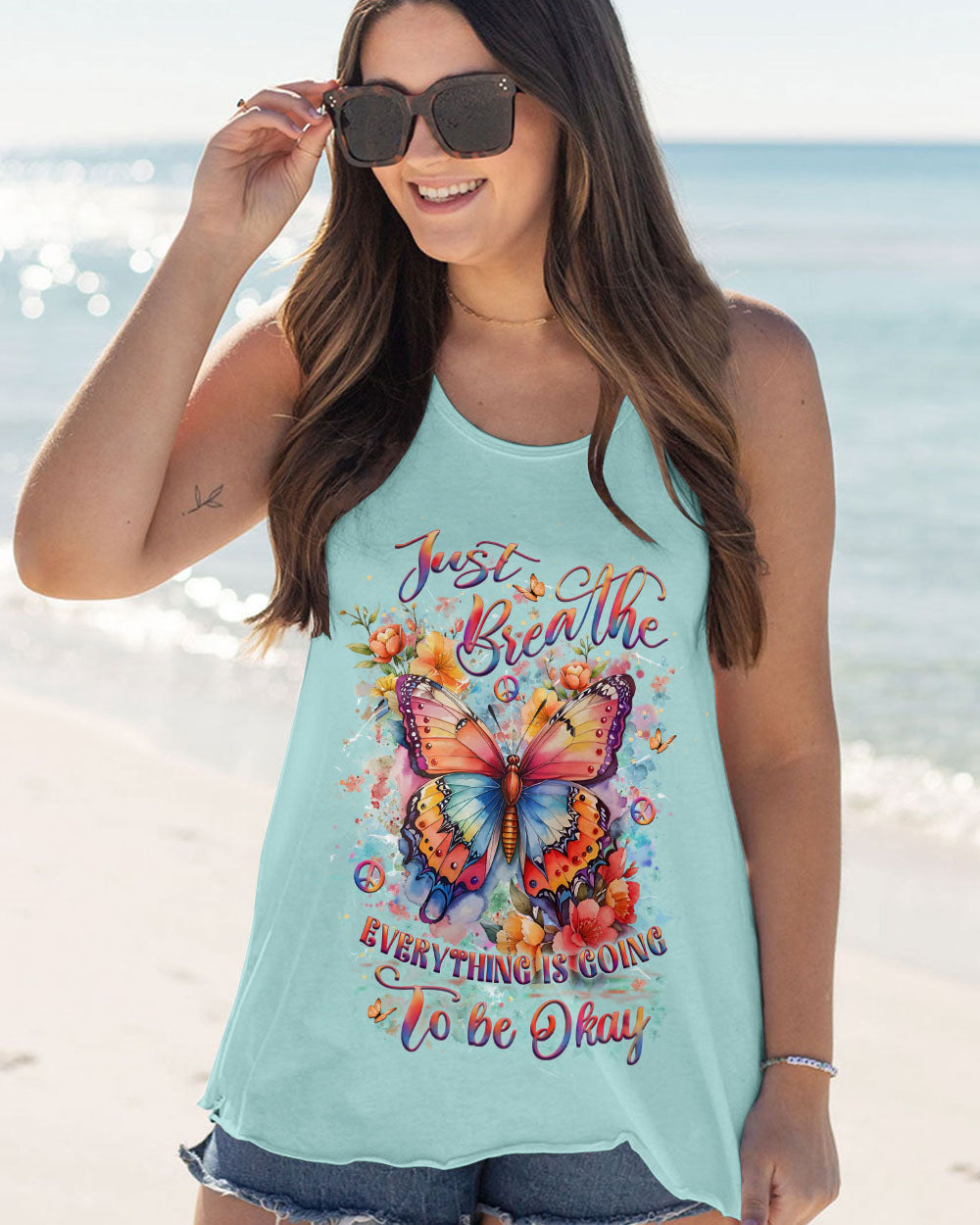 Just Breathe Everything Is Going to Be Okay Colorful Butterfly AOP Shirts _5_ HFLN4