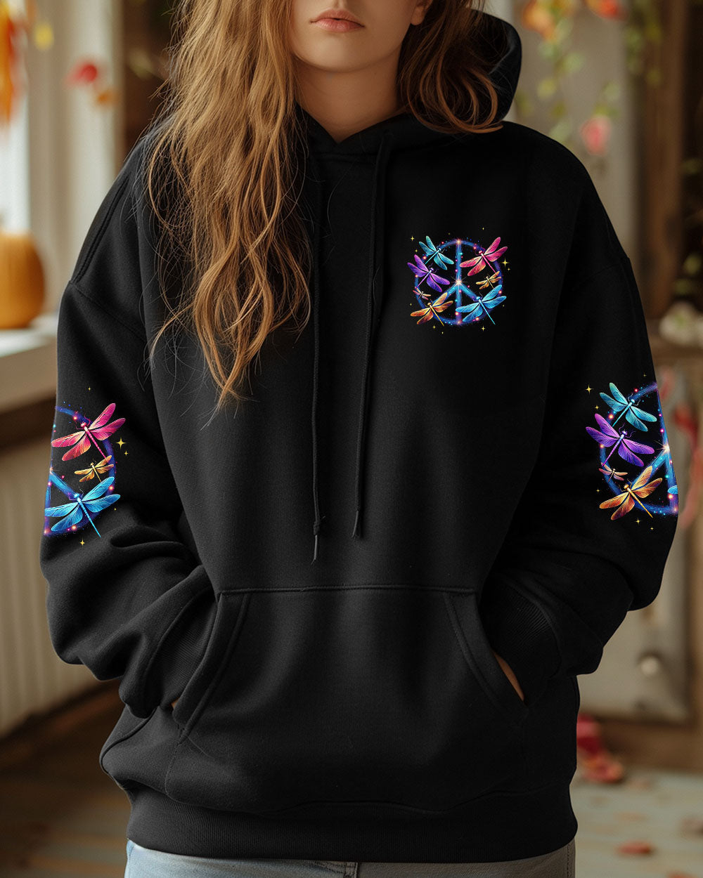 Just Breathe Everything Is Going to Be Okay Colorful Dragonfly Peace Sign AOP Shirts _6_ uDayN