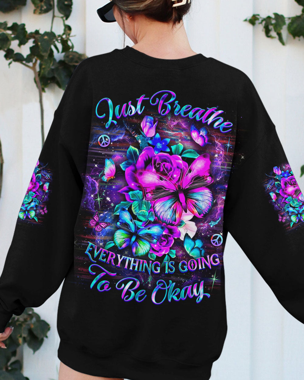 Just Breathe Everything Is Going to Be Okay Colorful Floral Butterfly AOP Shirts _10_ 6LLHZ