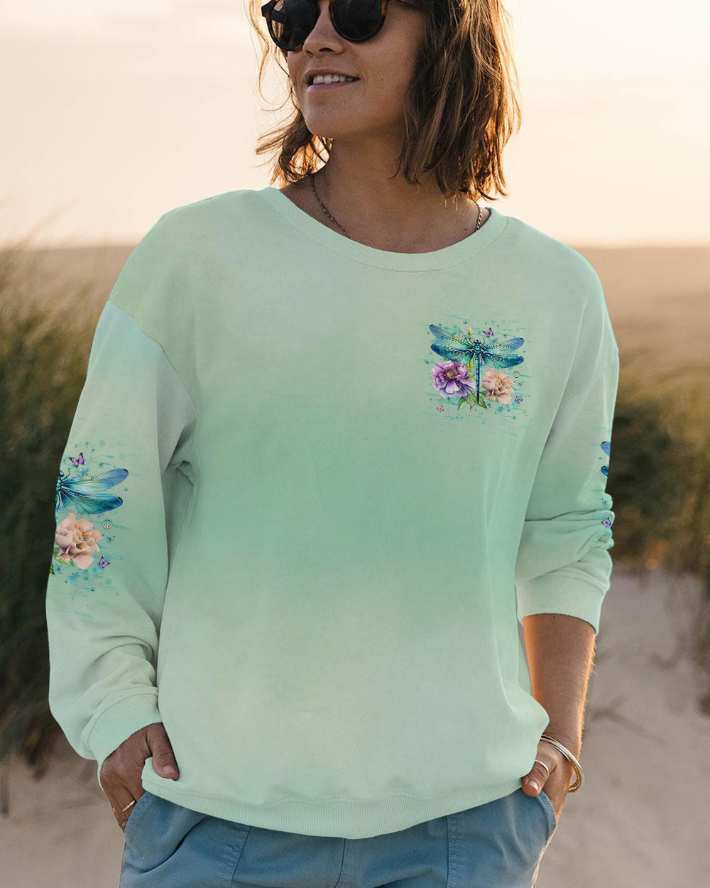 Just Breathe Everything Is Going to Be Okay Dragonfly and Flowers AOP Shirts _10_ FPOoO