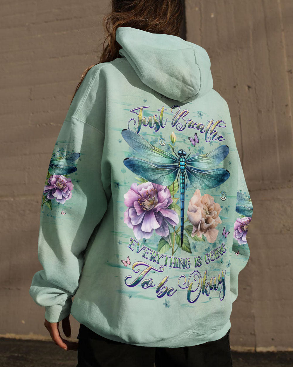 Just Breathe Everything Is Going to Be Okay Dragonfly and Flowers AOP Shirts _3_ BjEZD