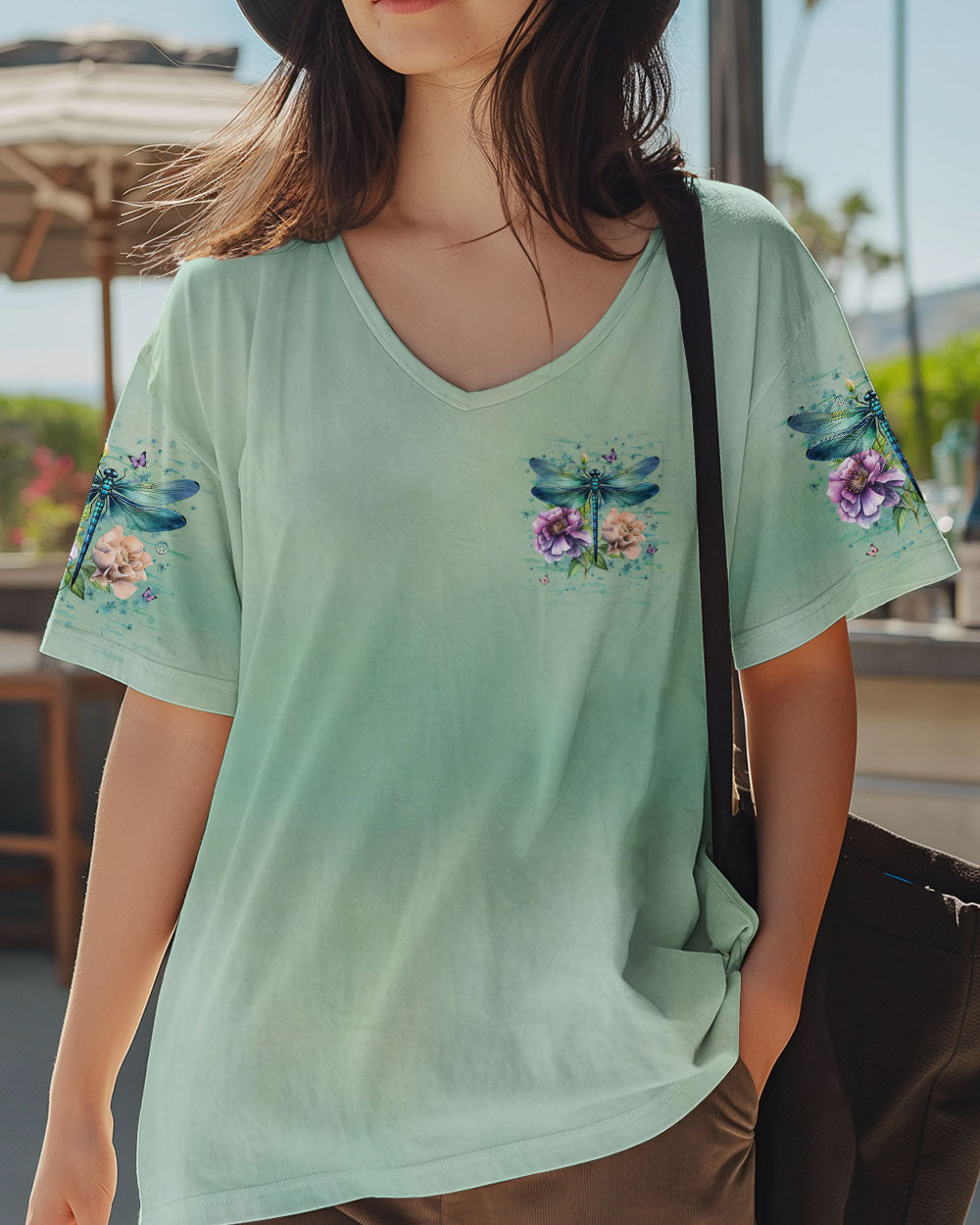 Just Breathe Everything Is Going to Be Okay Dragonfly and Flowers AOP Shirts _6_ S94Wo