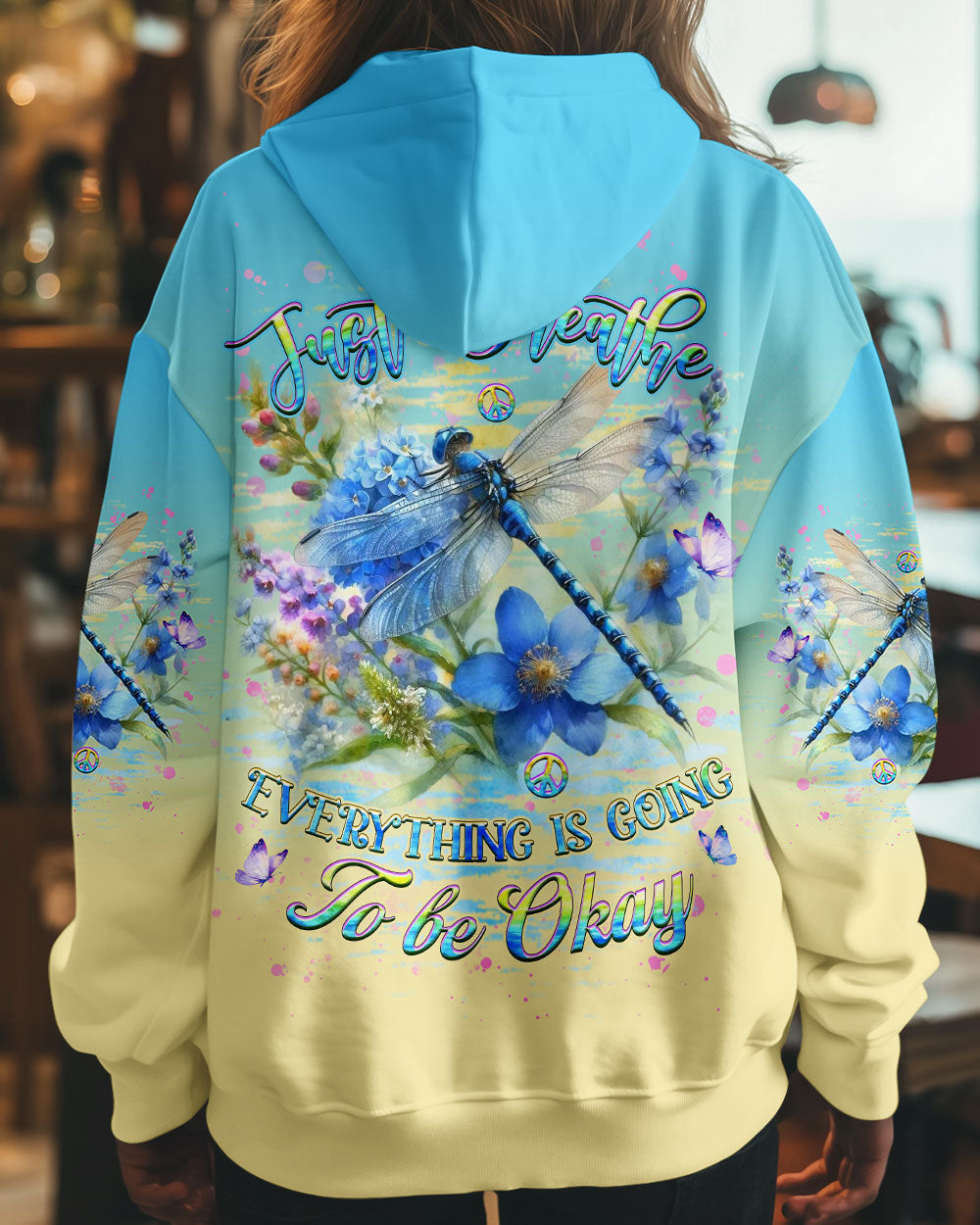 Just Breathe Everything Is Going to Be Okay Dragonfly and Flowers Motivational AOP Shirts _12_ Mv4Ig