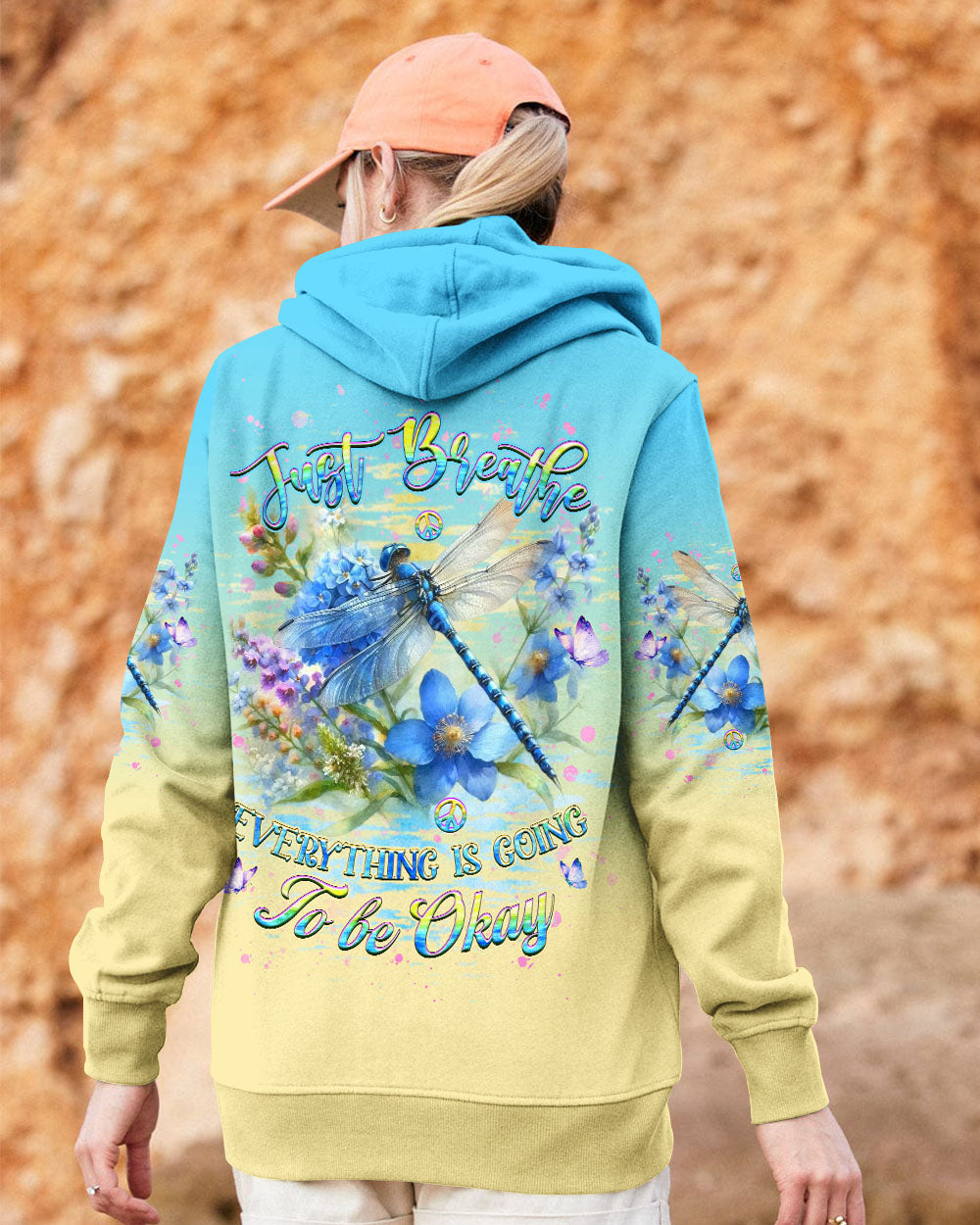 Just Breathe Everything Is Going to Be Okay Dragonfly and Flowers Motivational AOP Shirts _13_ x1SGD