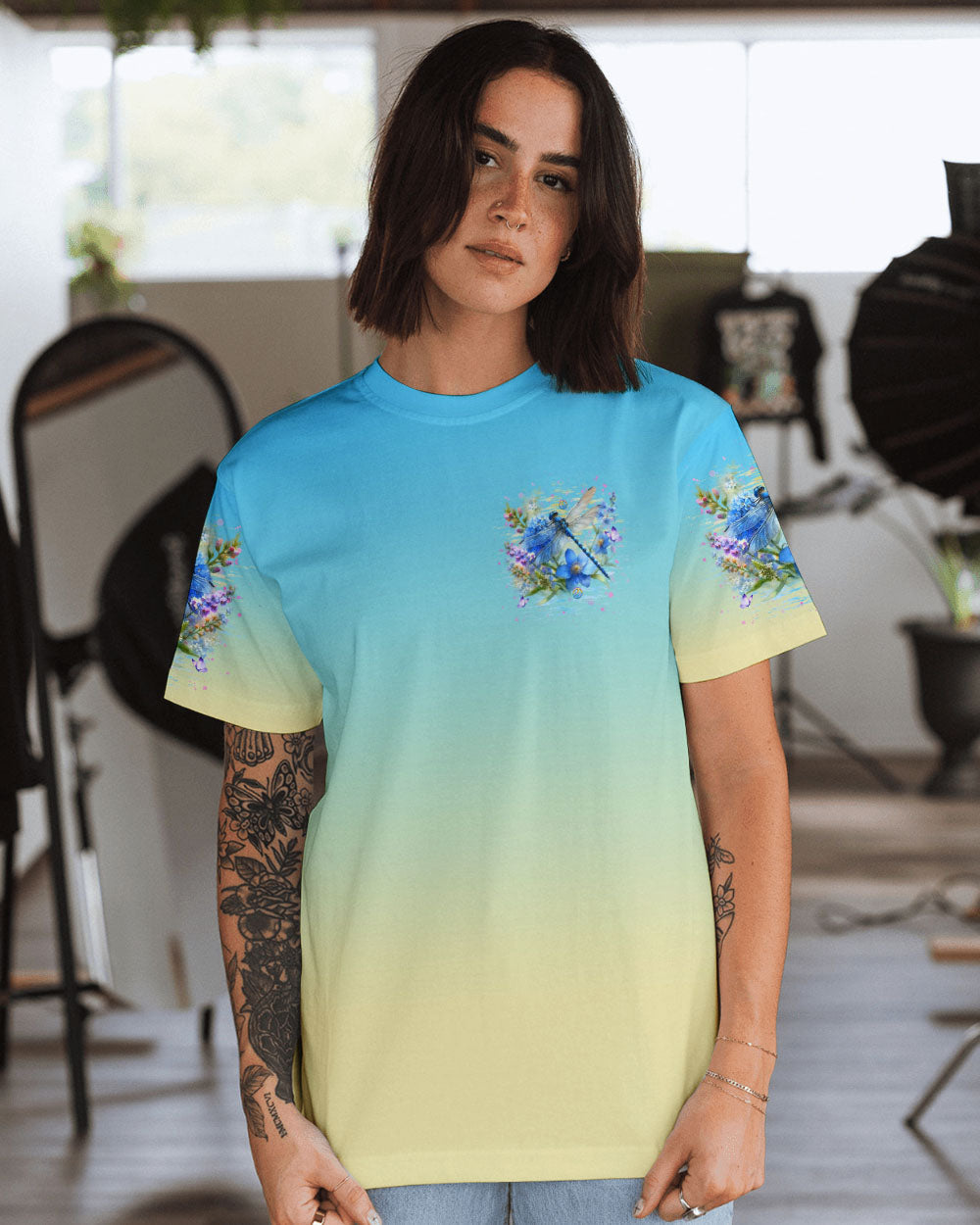 Just Breathe Everything Is Going to Be Okay Dragonfly and Flowers Motivational AOP Shirts _14_ V3nno