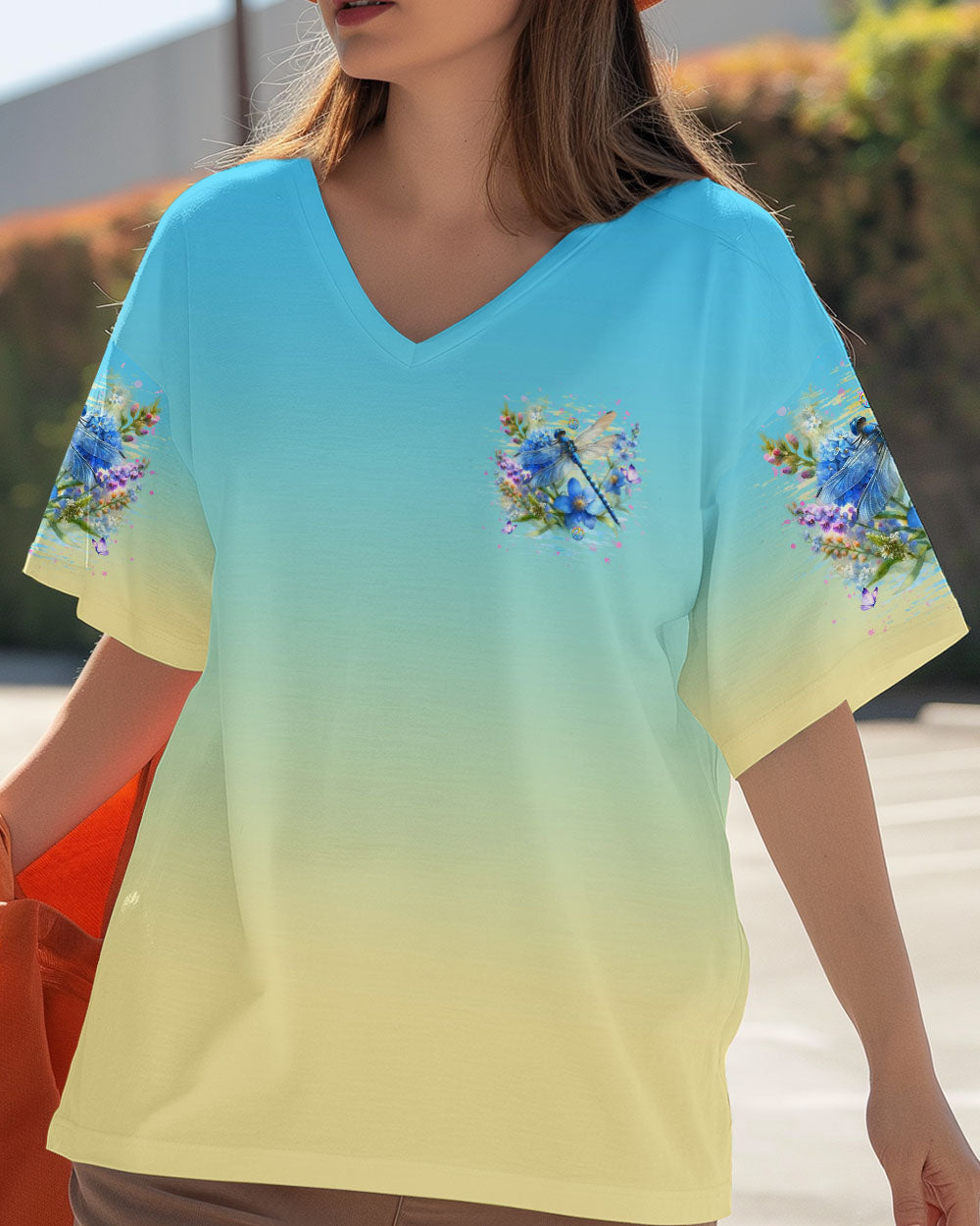 Just Breathe Everything Is Going to Be Okay Dragonfly and Flowers Motivational AOP Shirts _2_ Qn85W